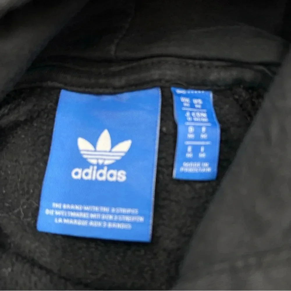 Adidas Tre-Foil Hoodie Men’s M Black Sweatshirt Spell Out Big Logo Pullover READ